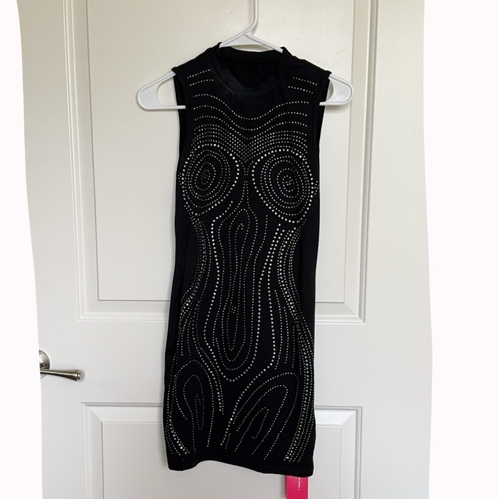 Black fitted rhinestone dress